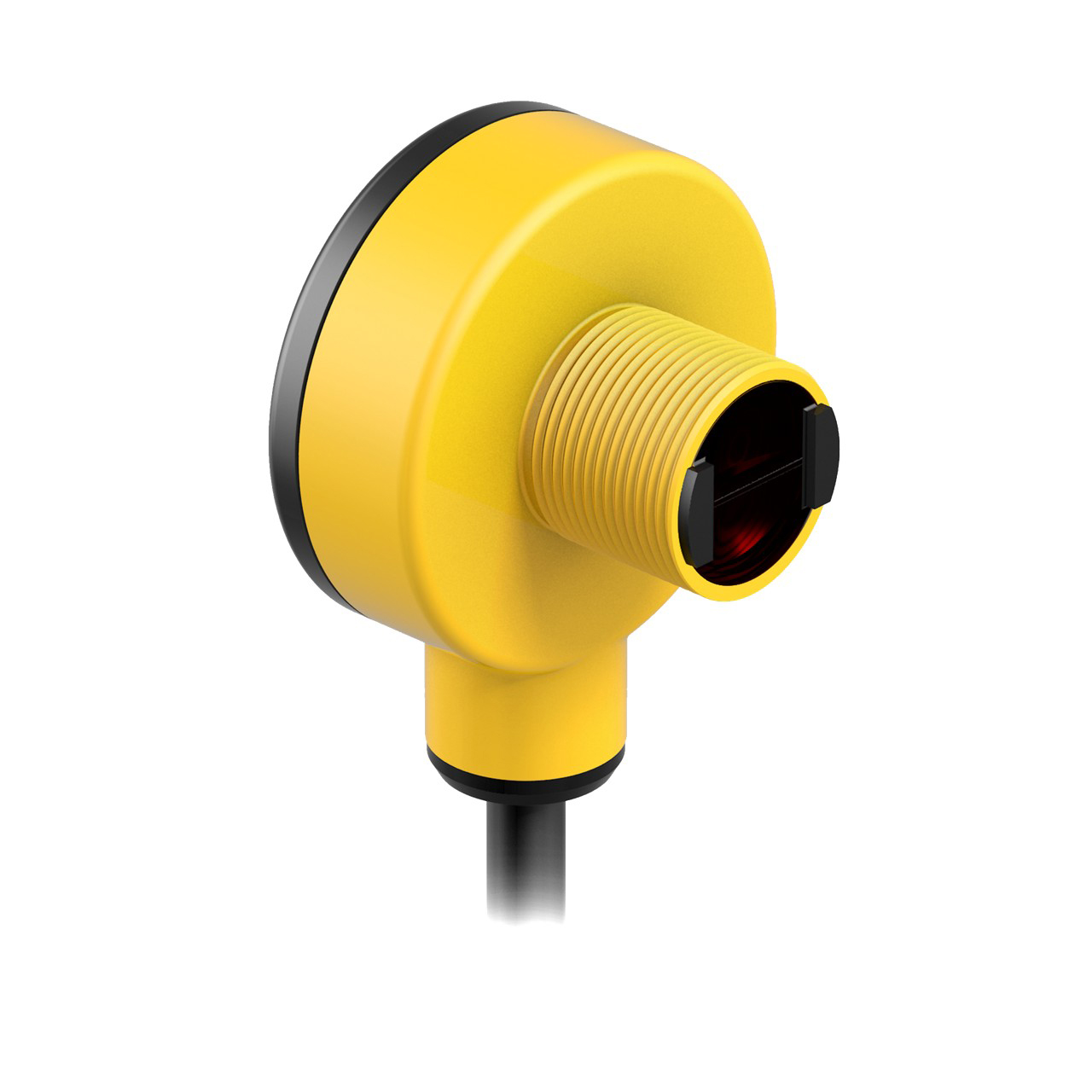 Banner Engineering Photoelectric Sensor; Fixed-Field Background Suppression; 18mm Barrel - Right Angle; 50mm Cutoff Range; 20-250VAC; SPST 3-Wire AC; Light Operate; 2m Potted Cable